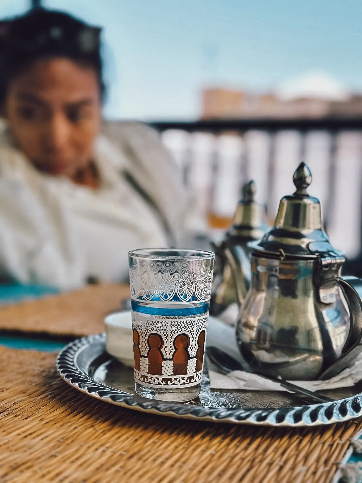 Moroccan tea at a restaurant in Essaouira