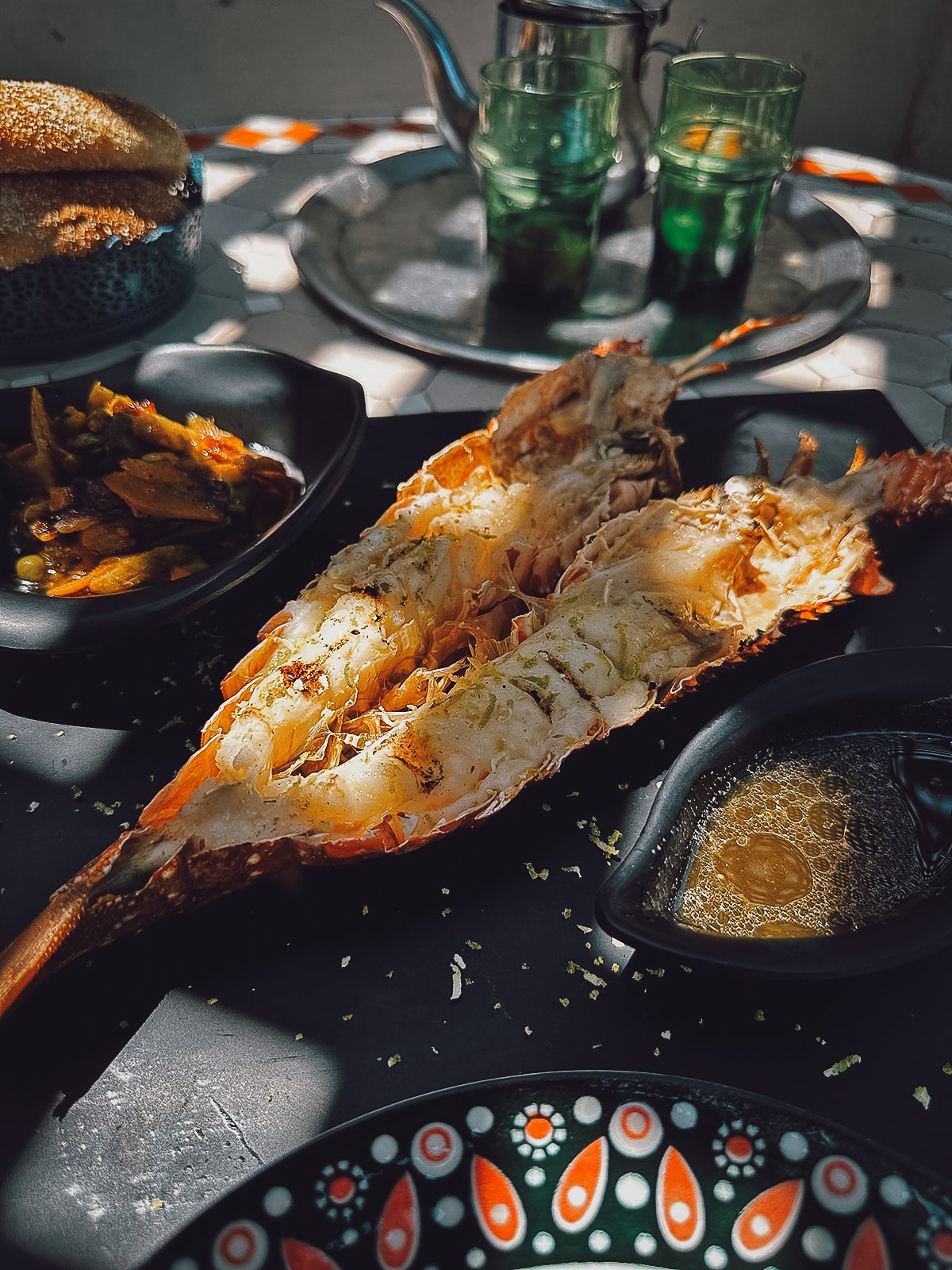 Grilled lobster at a restaurant in Essaouira