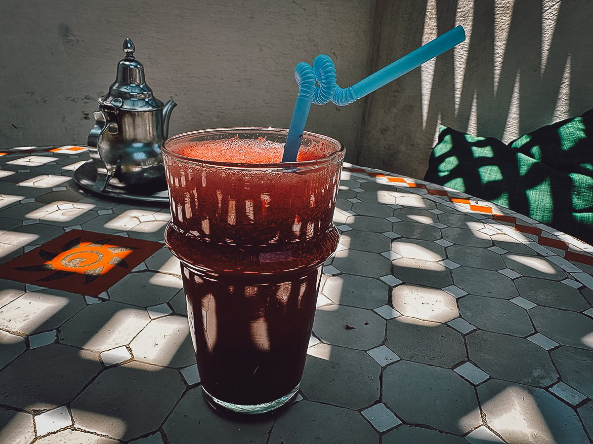 Beetroot juice at a restaurant in Essaouira