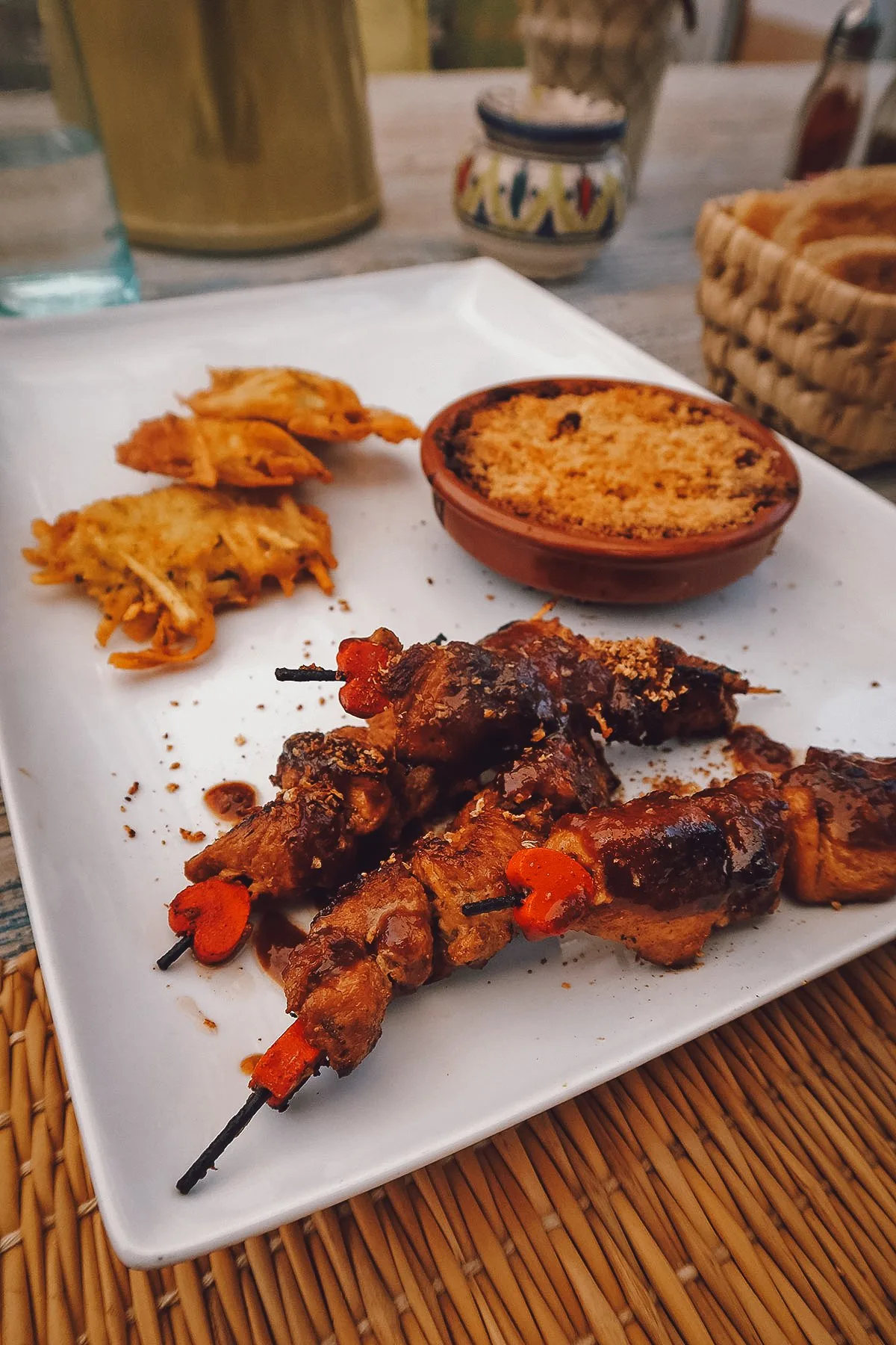 Chicken brochette a restaurant in Essaouira