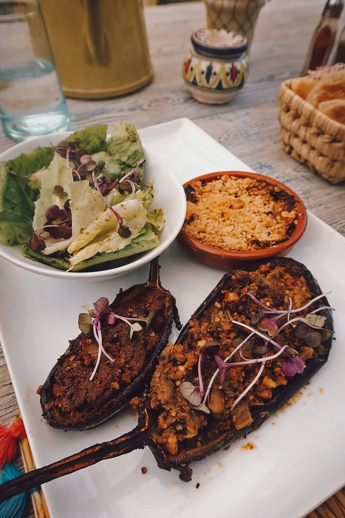 Stuffed eggplant at a restaurant in Essaouira