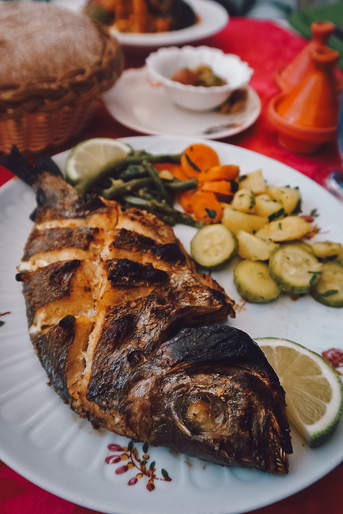 Grilled fish at a restaurant in Essaouira