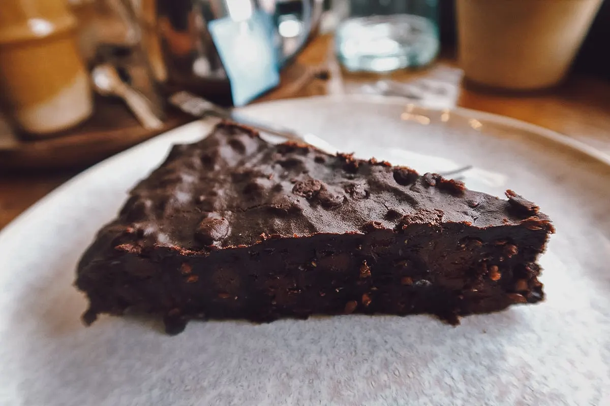 Chocolate cake at a restaurant in Essaouira