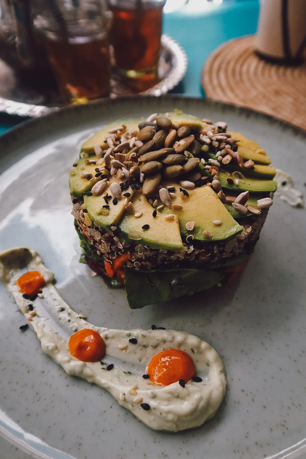 Quinoa avocado dish at a restaurant in Essaouira