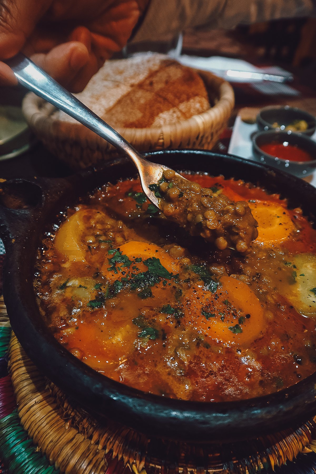 Lentil stew at a restaurant in Essaouira