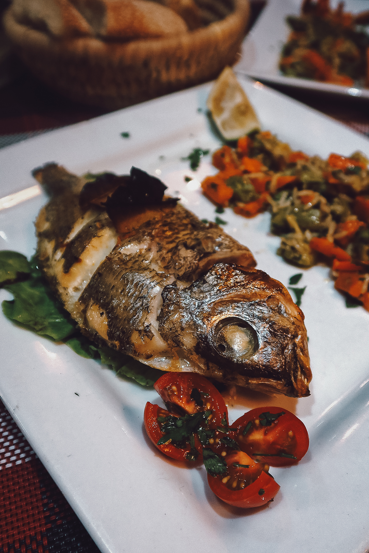 Grilled fish at a restaurant in Essaouira