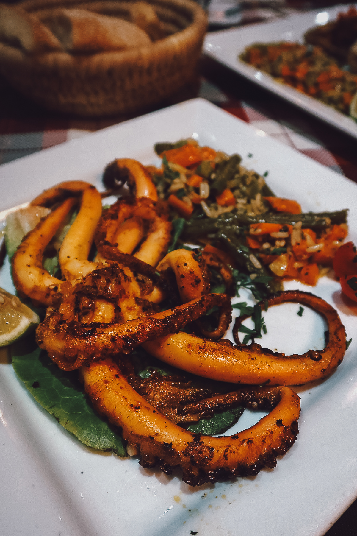 Grilled octopus at a restaurant in Essaouira