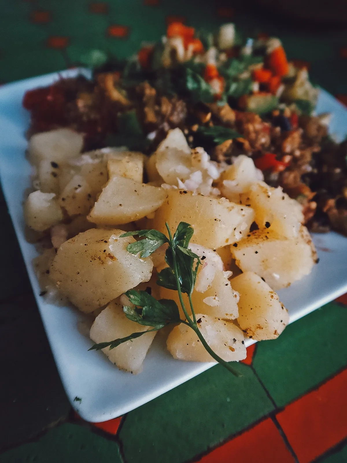 Vegetable appetizer at a restaurant in Essaouira