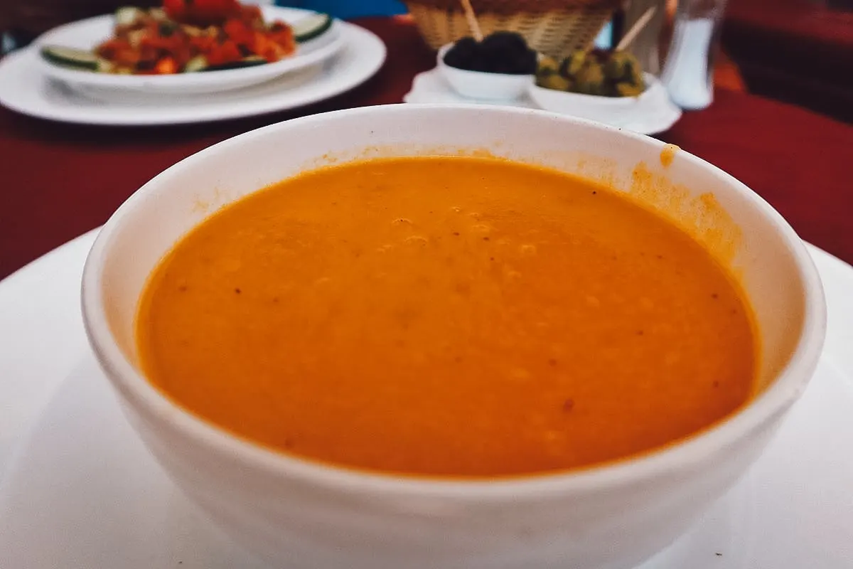 Vegetable soup at a restaurant in Essaouira