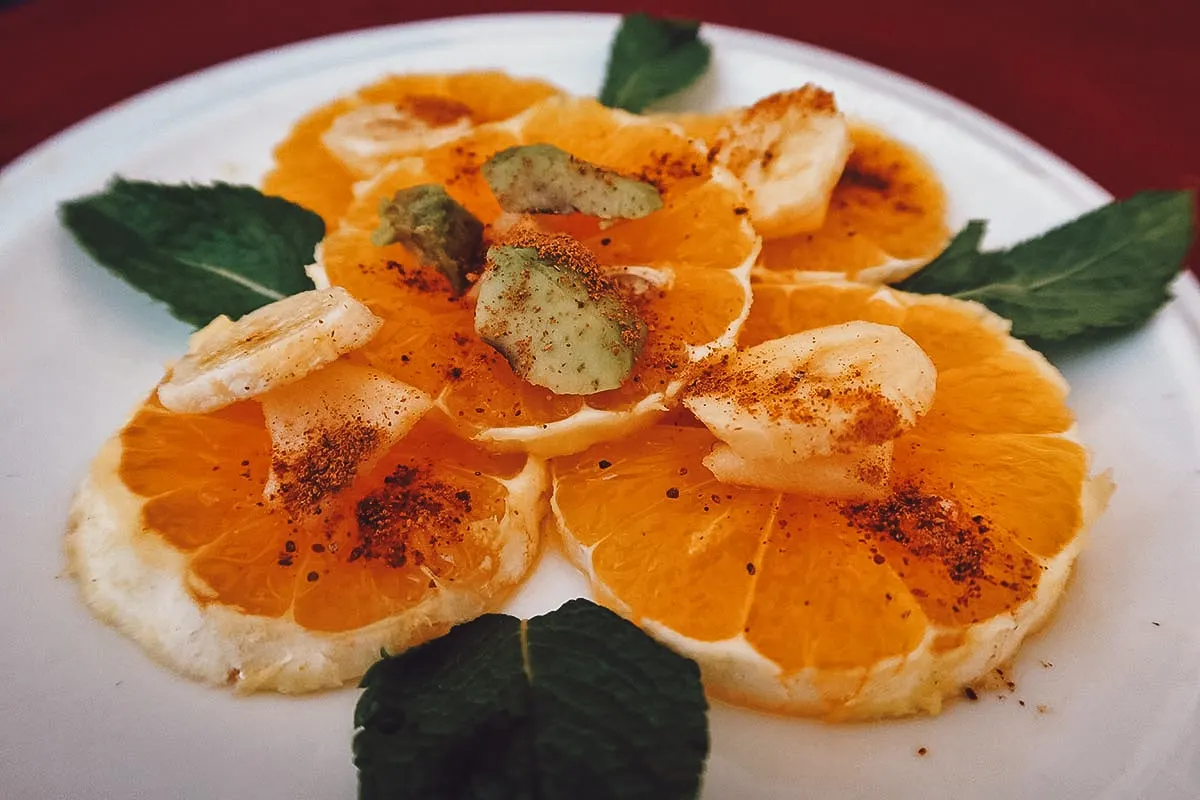 Orange slices at a restaurant in Essaouira