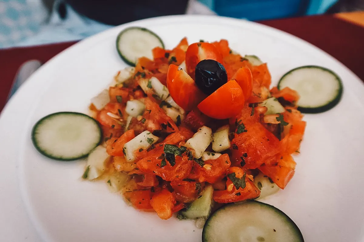 Moroccan salad at a restaurant in Essaouira