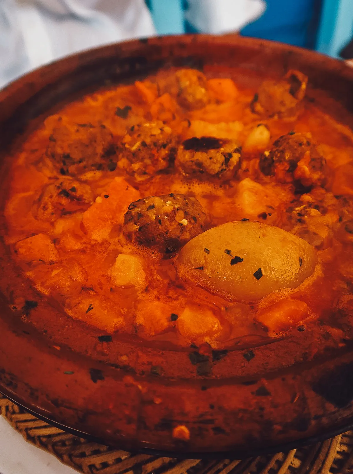 Sardine ball tagine at a restaurant in Essaouira