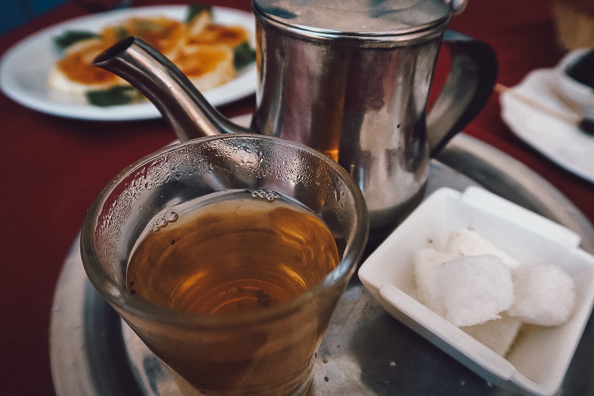 Moroccan tea at a restaurant in Essaouira