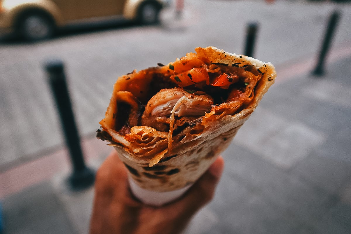 Chicken wrap at a restaurant in Istanbul