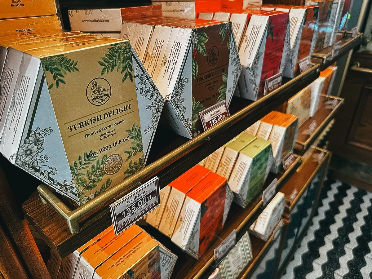 Boxes of Turkish delight at Ali Muhiddin Haci Bekir shop in Istanbul