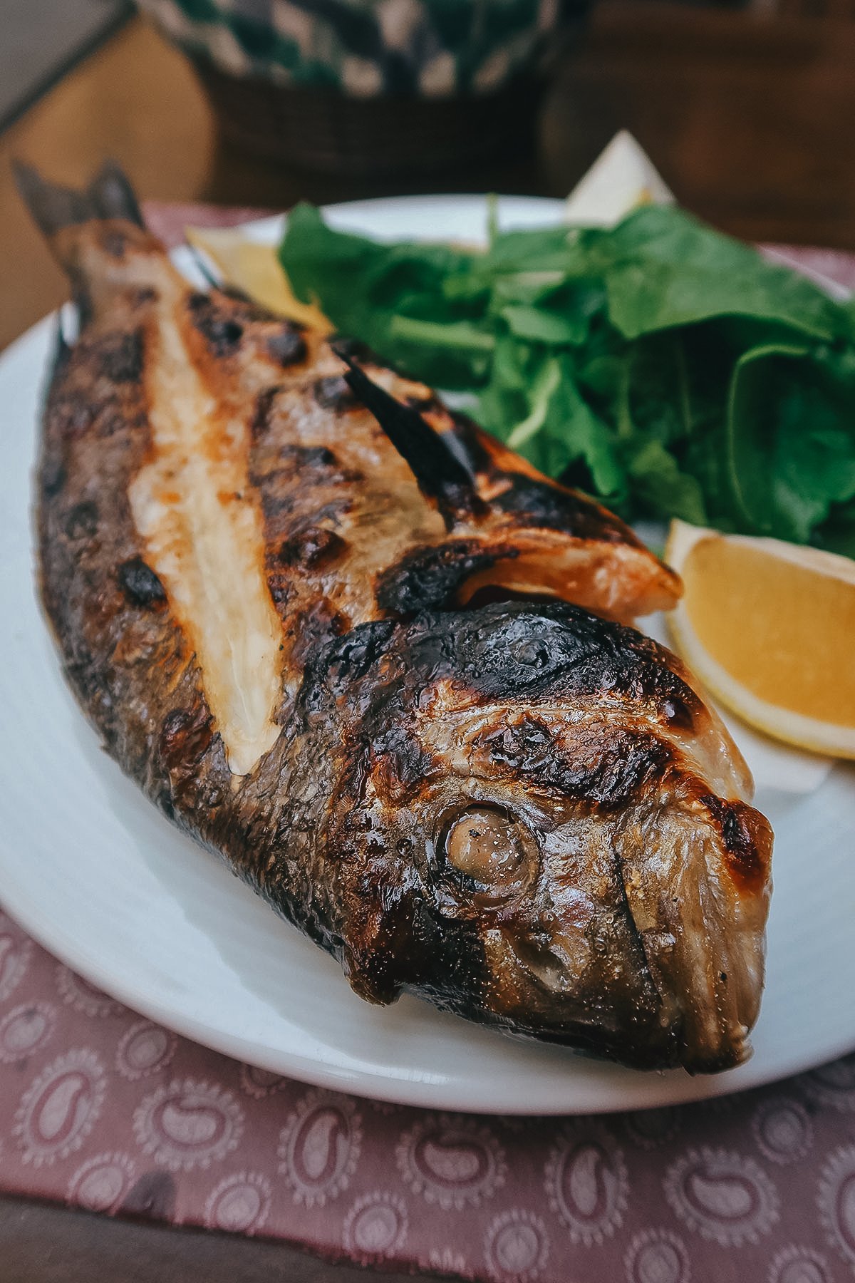 Grilled seabream at a fish restaurant in Istanbul