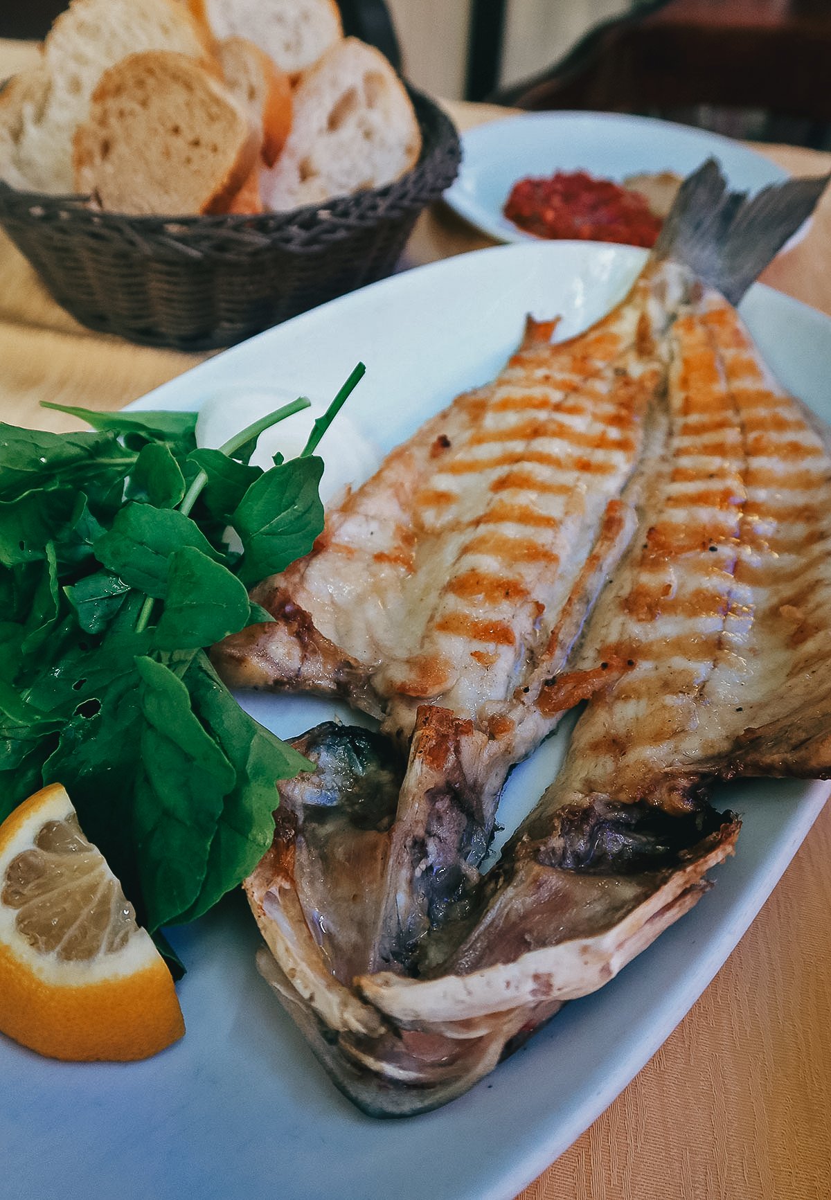 Grilled seabass at a fish restaurant in Istanbul