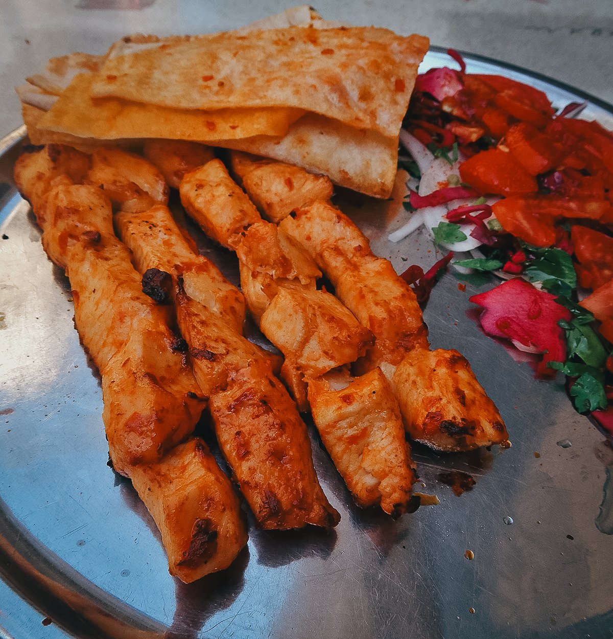 Chicken kebabs at a restaurant in Istanbul