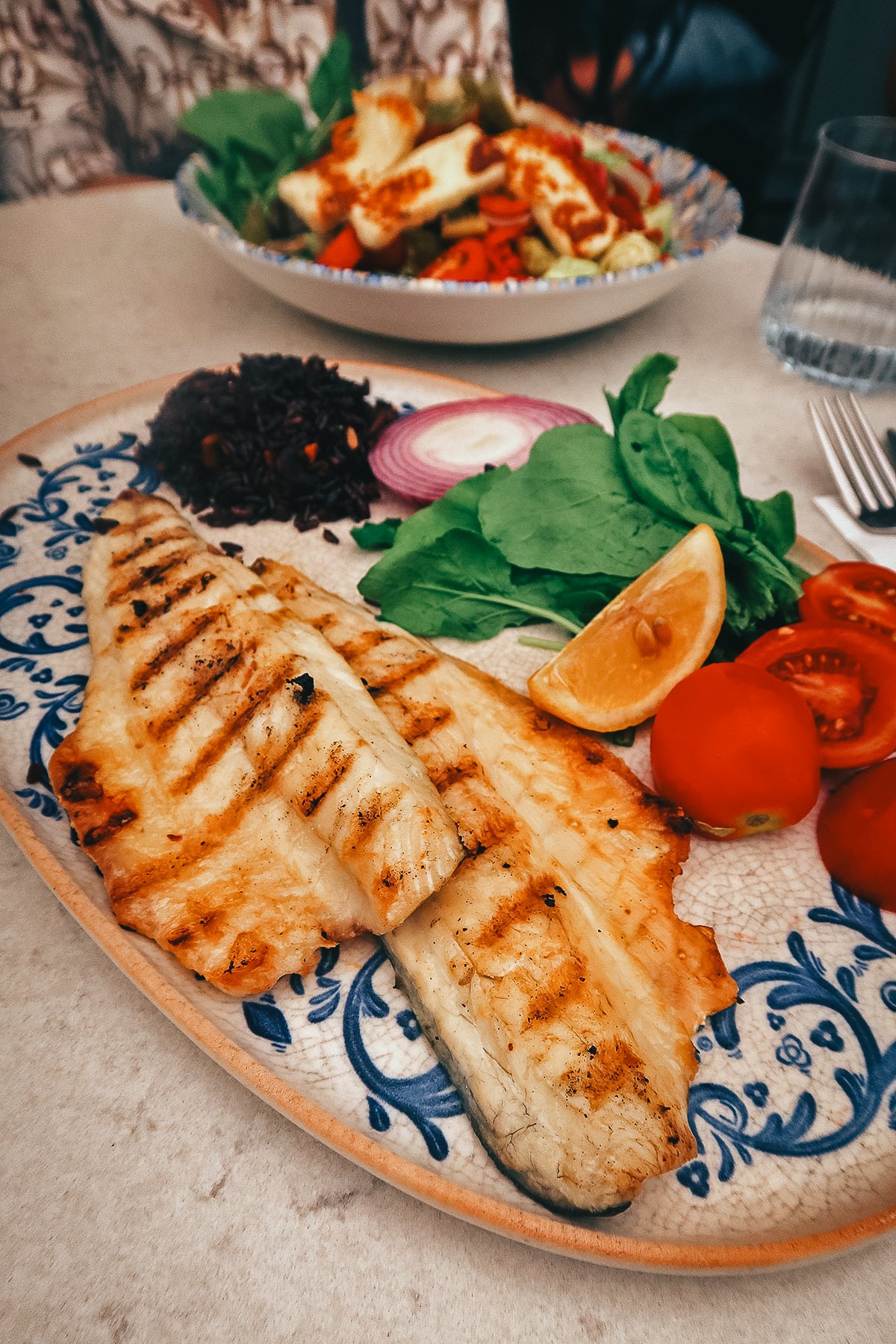 Grilled fish at a restaurant in Istanbul