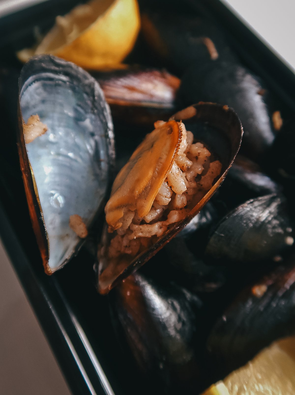 Stuffed mussels at a seafood restaurant in Istanbul