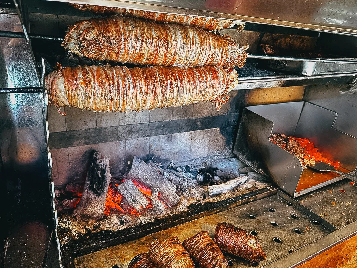 Kokorec roasting at a restaurant in Istanbul