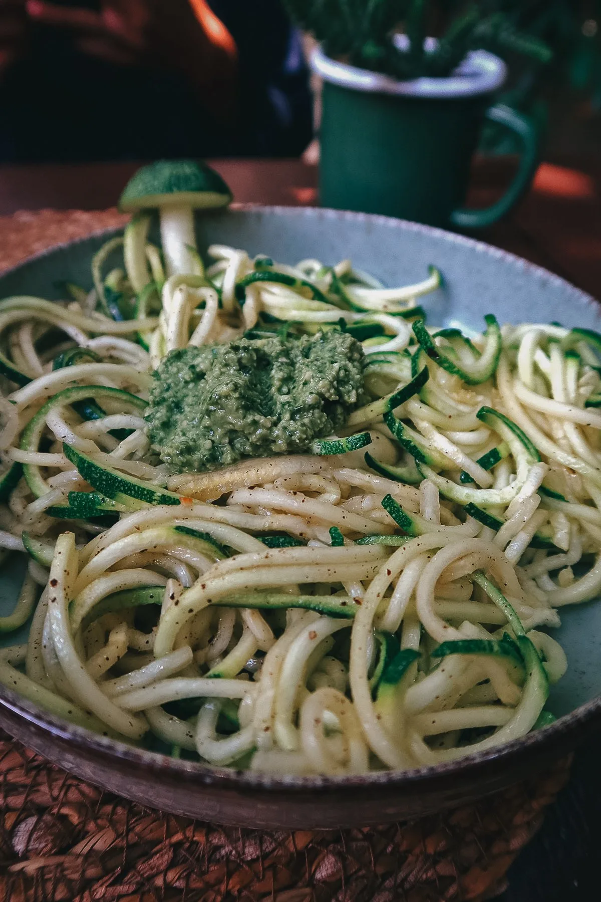 Zucchini pasta at a vegan restaurant in Istanbul