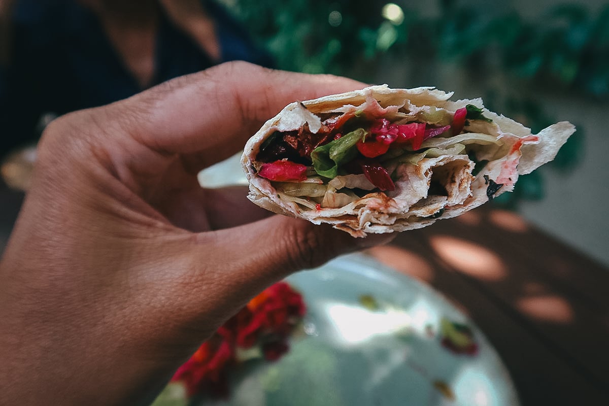 Vegetable wrap at a vegan restaurant in Istanbul