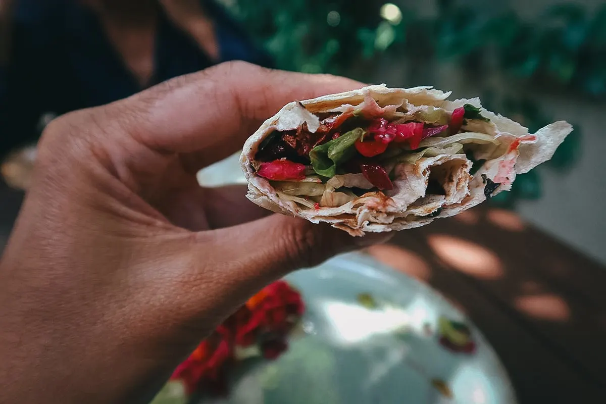 Vegetable wrap at a healthy restaurant in Istanbul