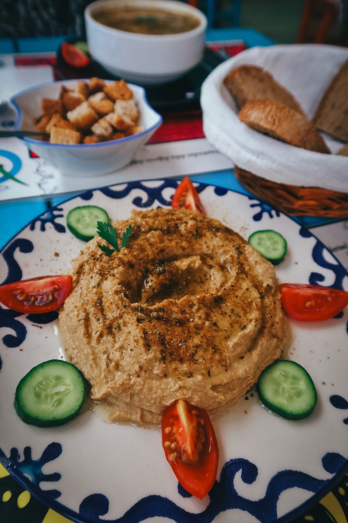 Hummus at a healthy restaurant in Istanbul