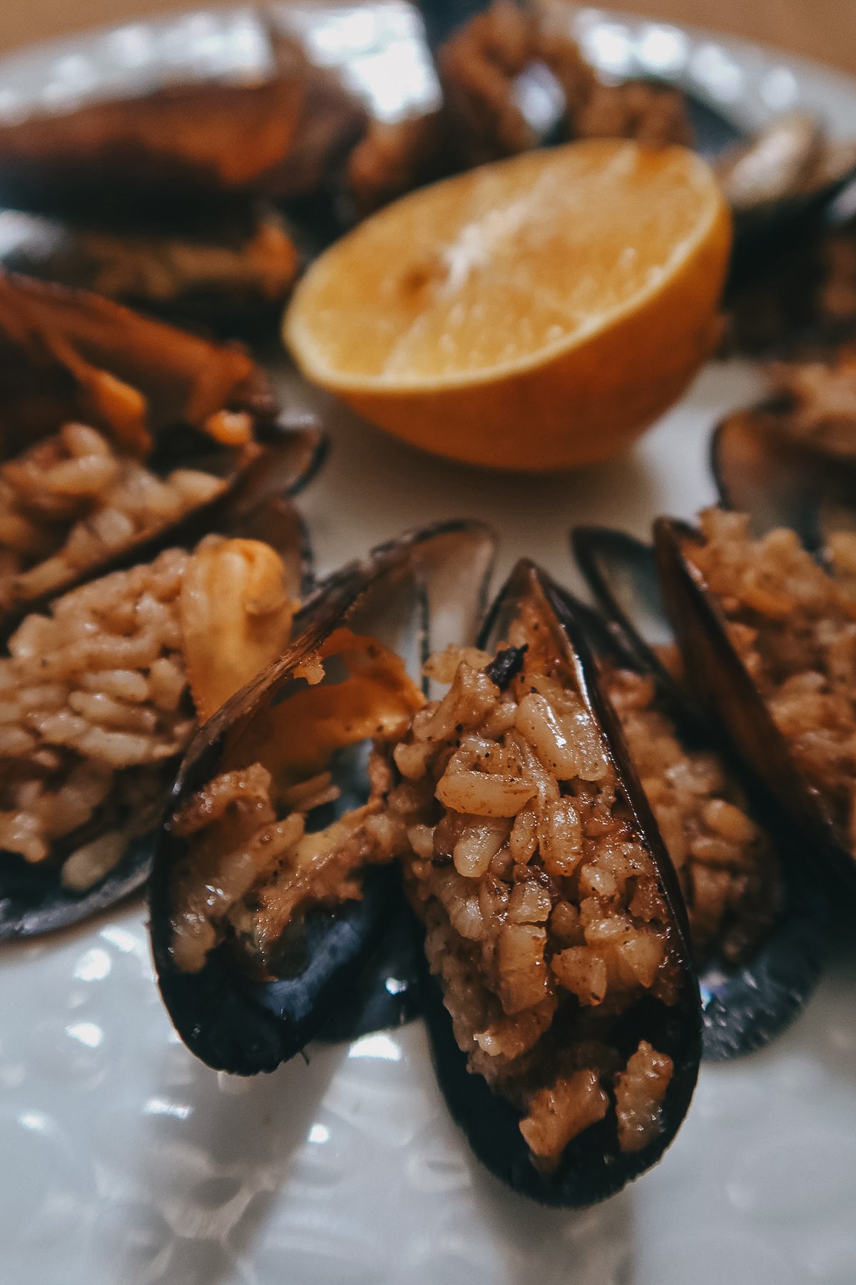 Stuffed mussels at a seafood restaurant in Istanbul