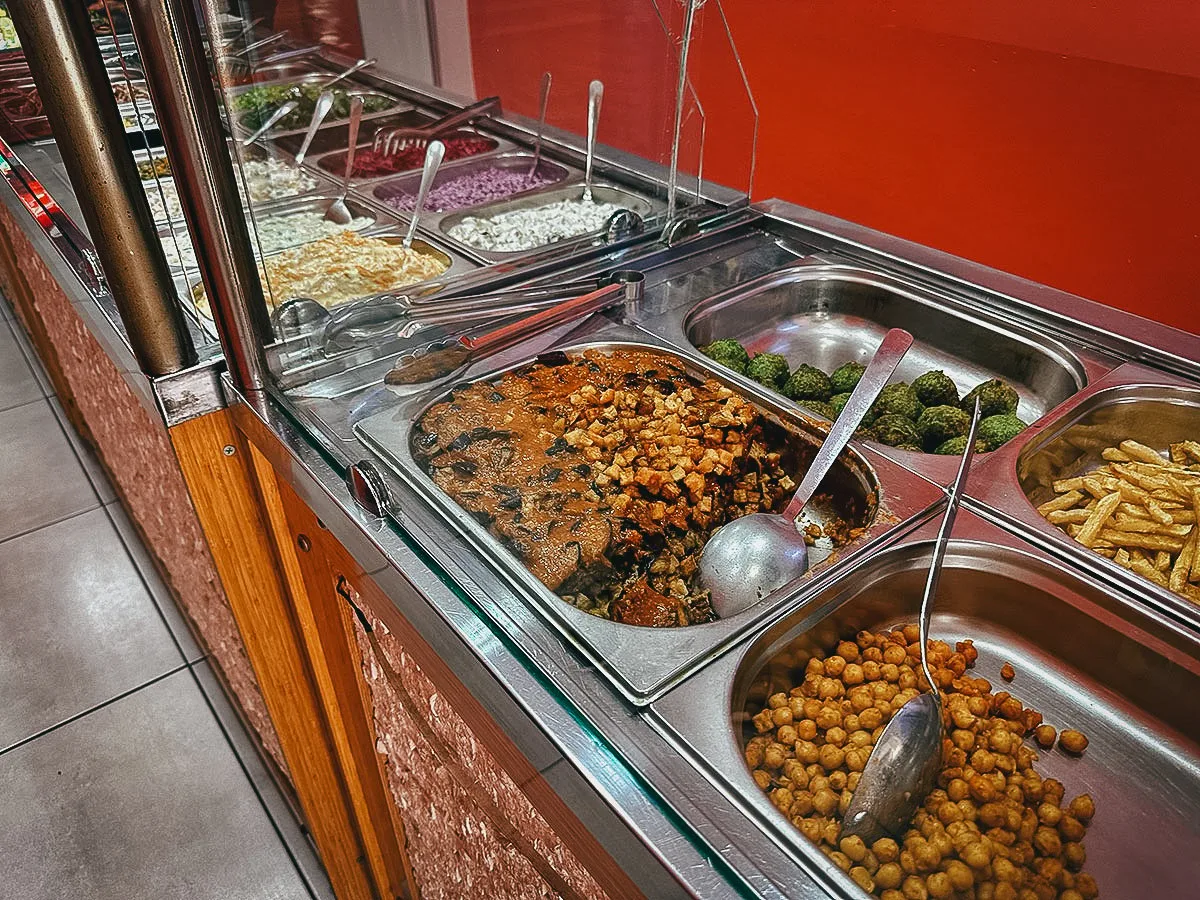 Vegetable fillings at a healthy restaurant in Istanbul