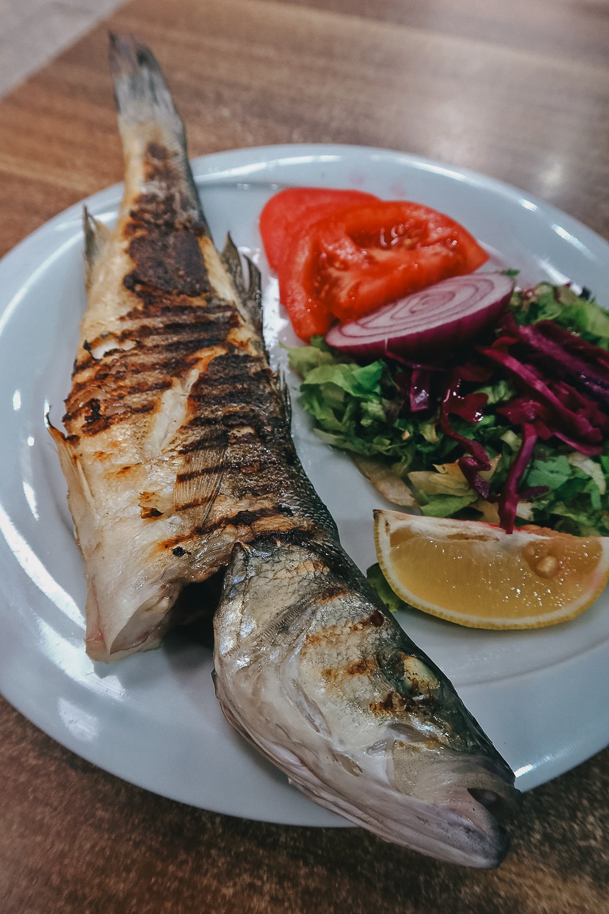 Grilled seabass at a fish restaurant in Istanbul
