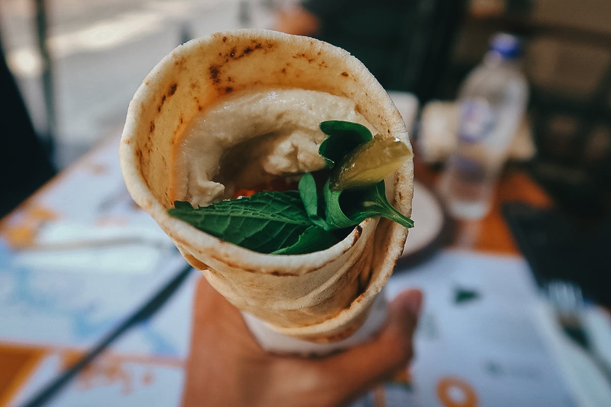 Hummus wrap at a restaurant in Istanbul