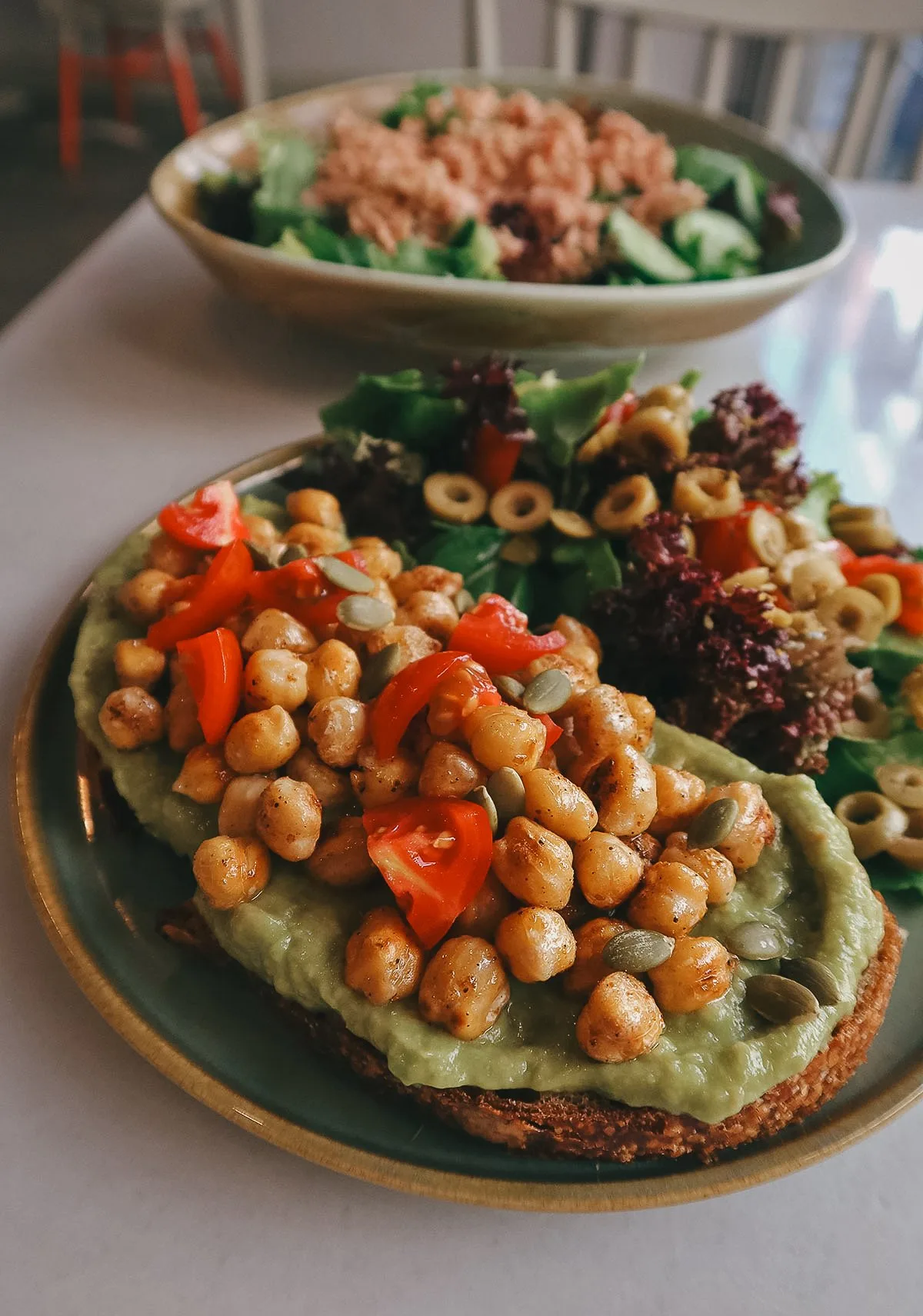 Chickpea tartine at a restaurant in Istanbul