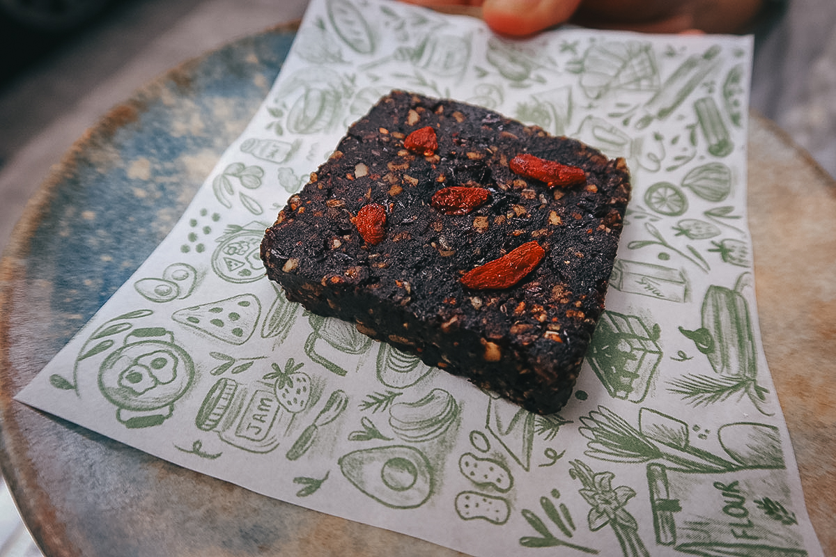 Vegan brownie at a restaurant in Istanbul