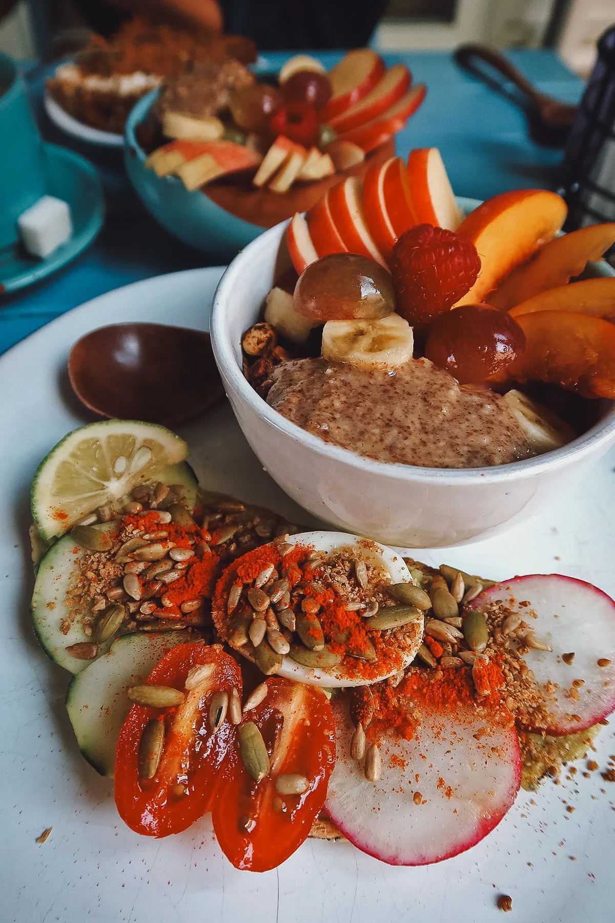 Acai bowl and tartine at a restaurant in Rabat