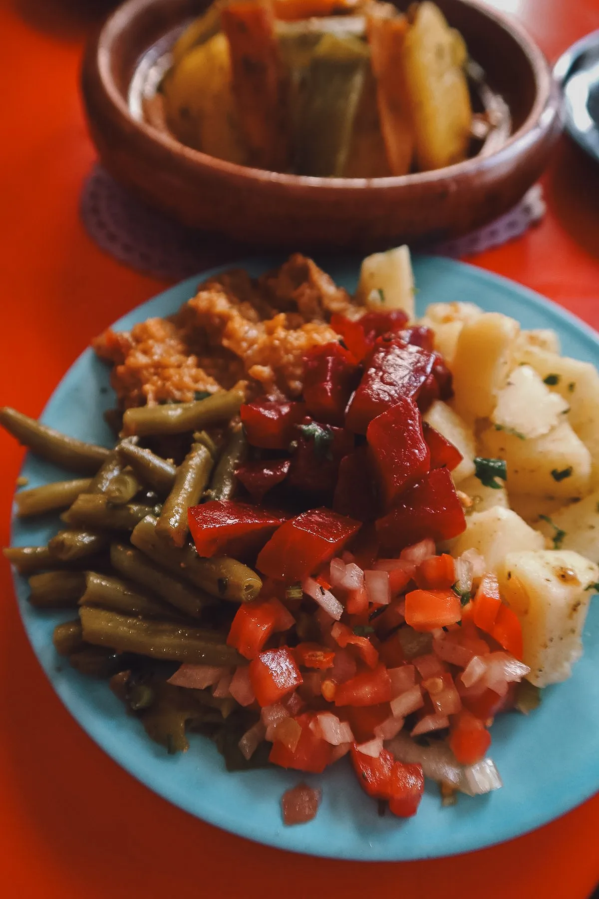 Boiled vegetables at a restaurant in Rabat