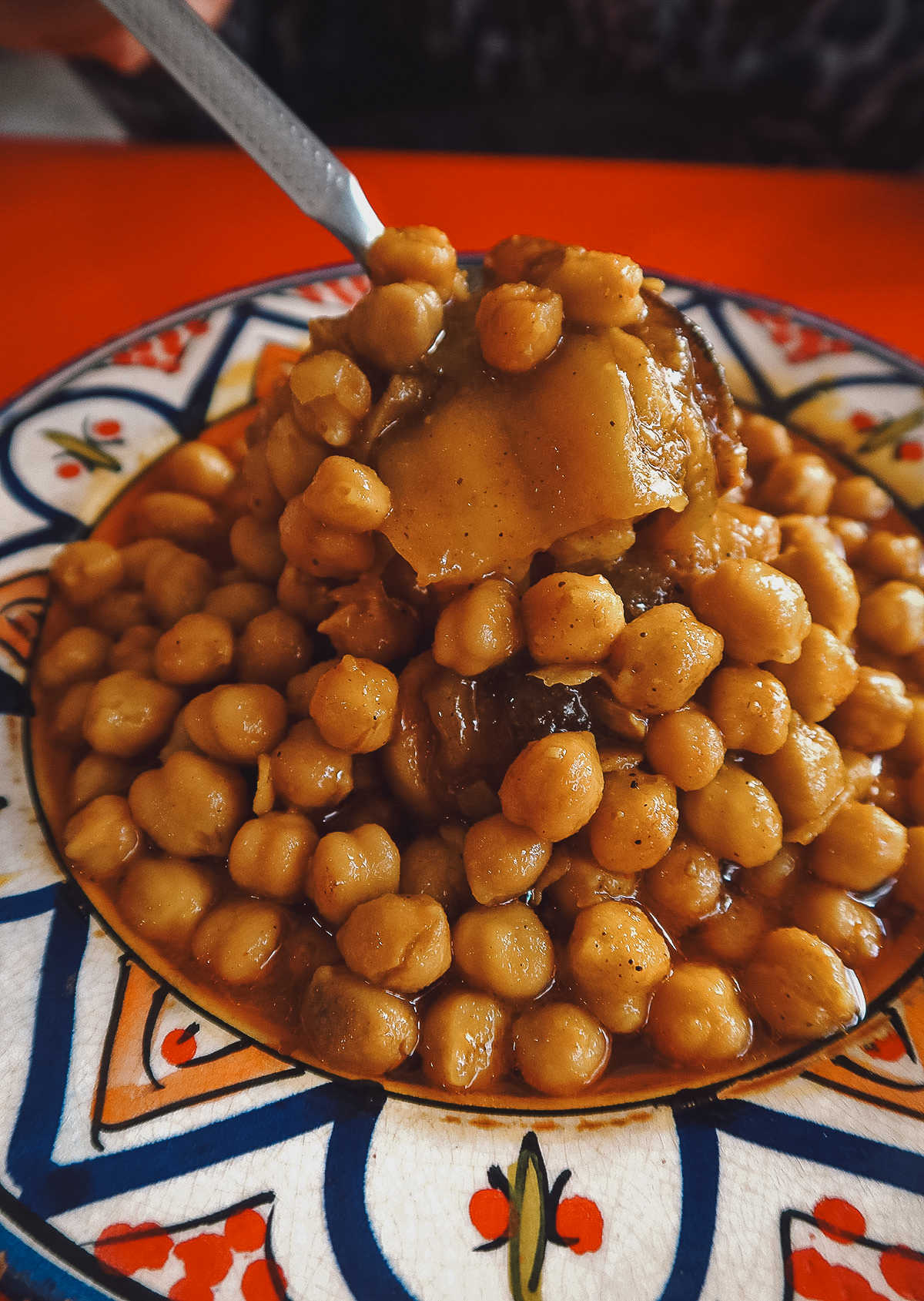 Chickpeas and beef hock at a restaurant in Rabat