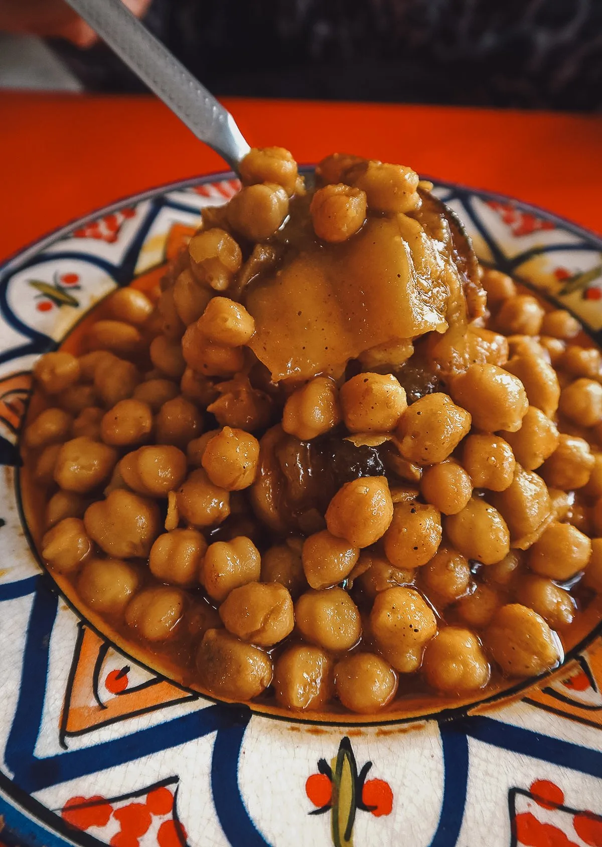 Chickpeas and beef hock at a restaurant in Rabat