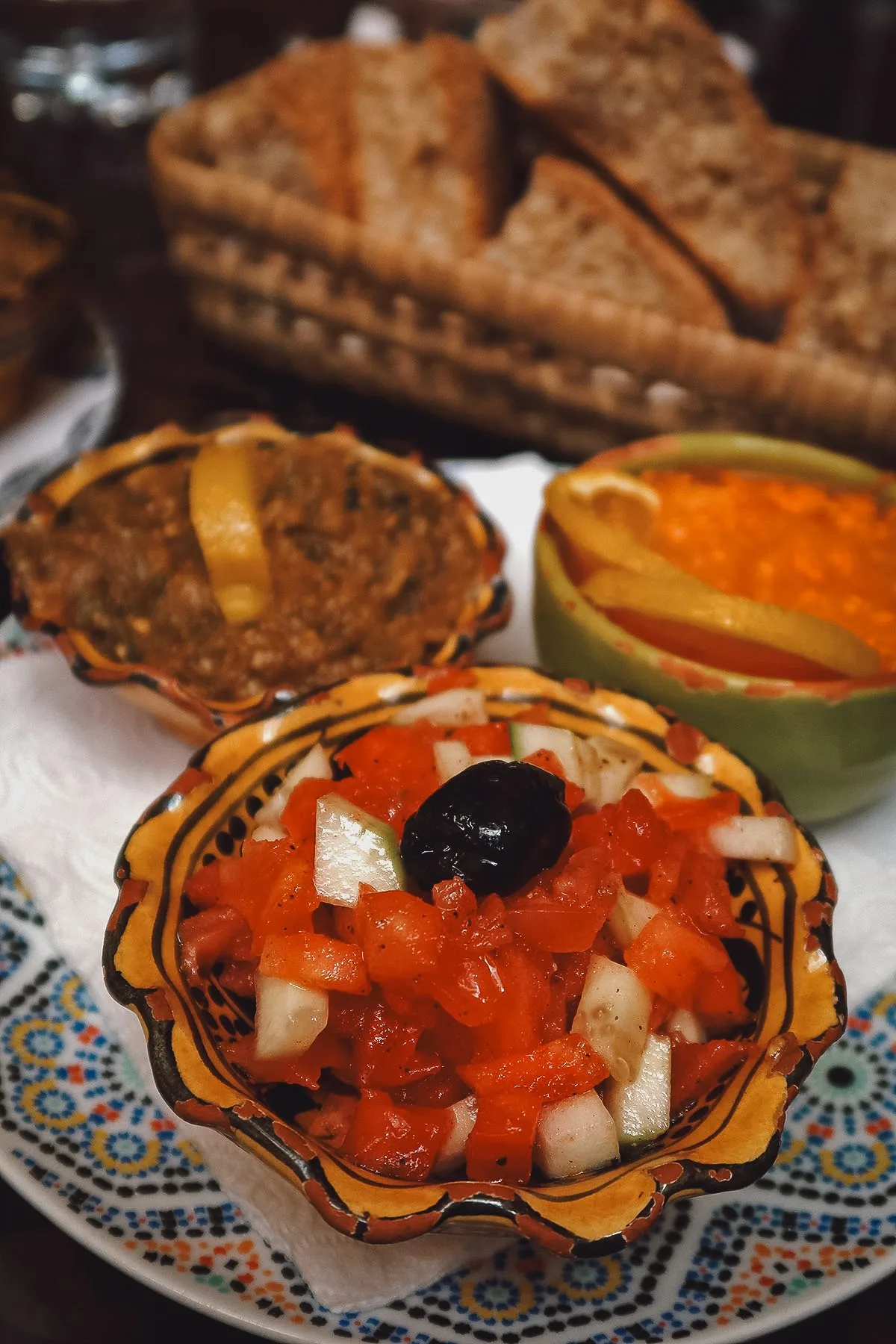 Moroccan salads at a restaurant in Rabat