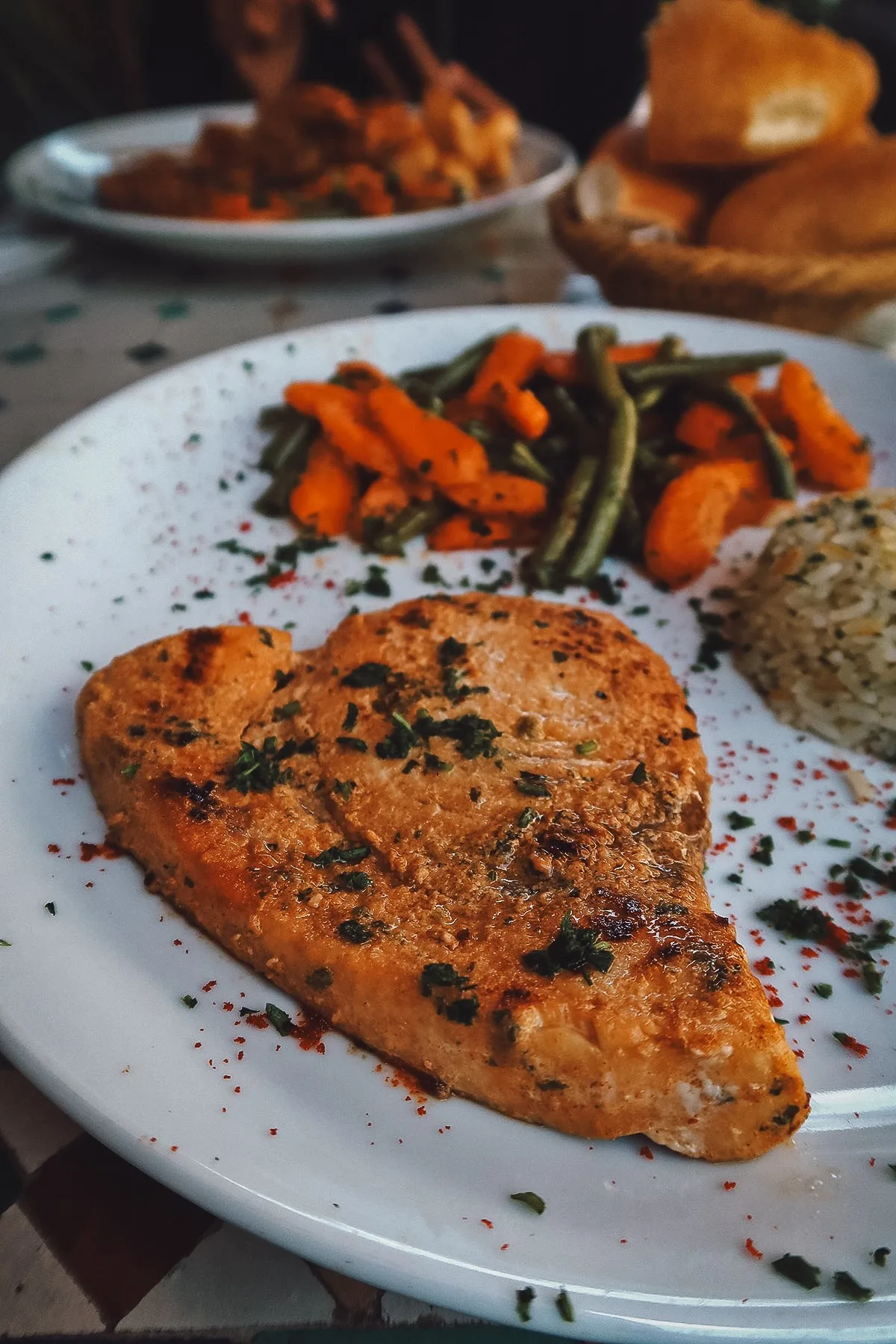 Grilled swordfish at a restaurant in Rabat