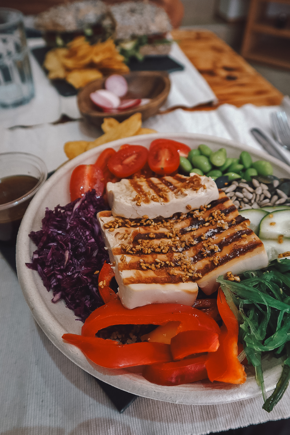 Buddha bowl at a restaurant in Rabat