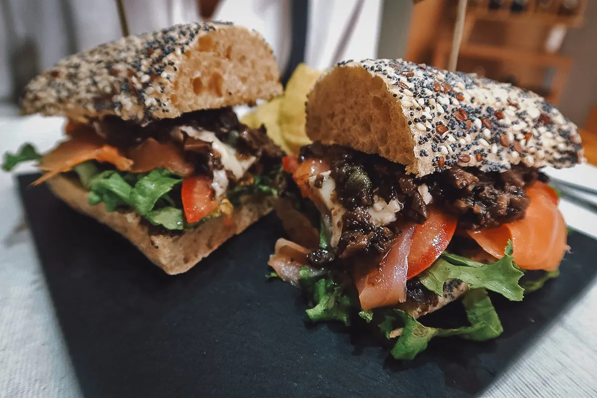 Smoked salmon sandwich at a restaurant in Rabat