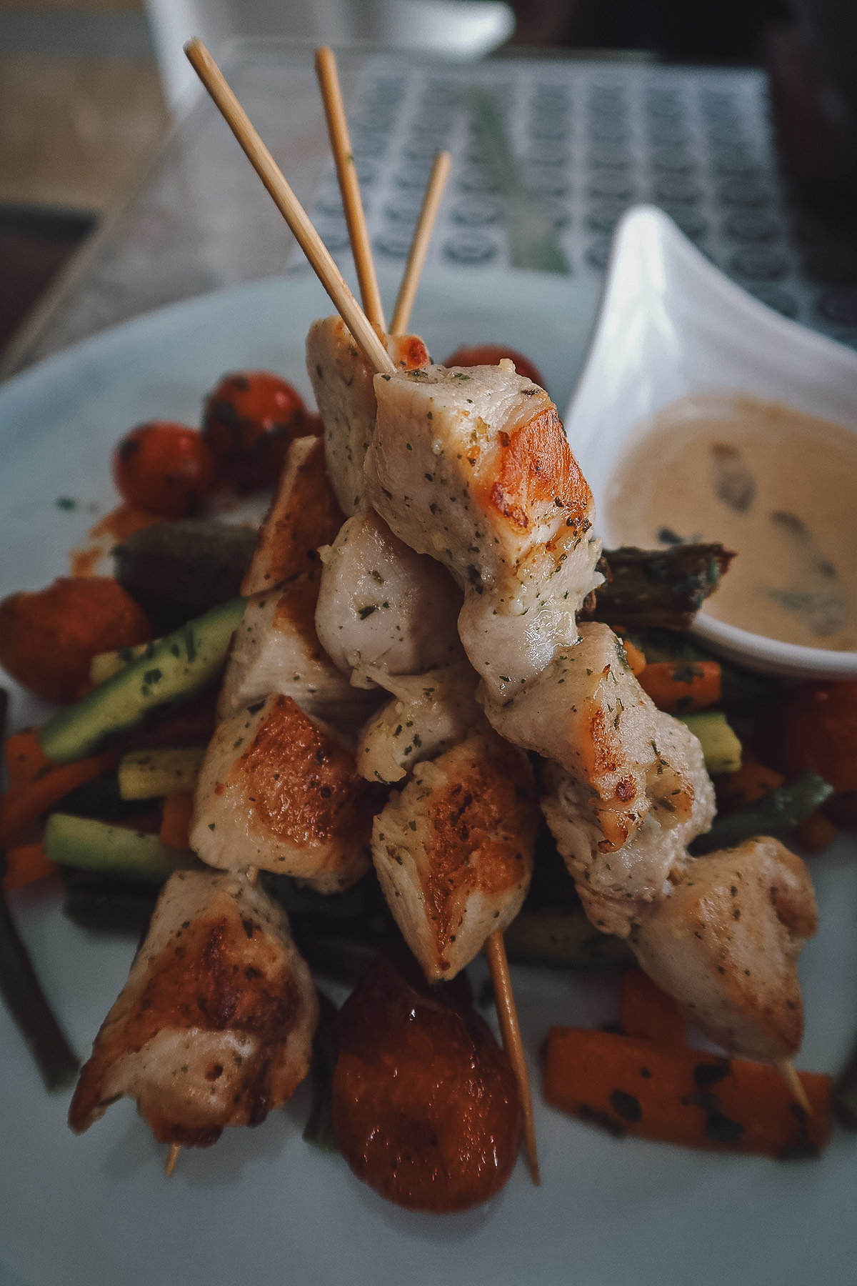 Chicken brochette at a restaurant in Rabat