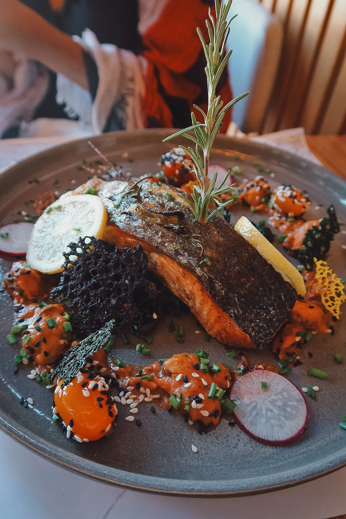 Grilled salmon at a restaurant in Rabat