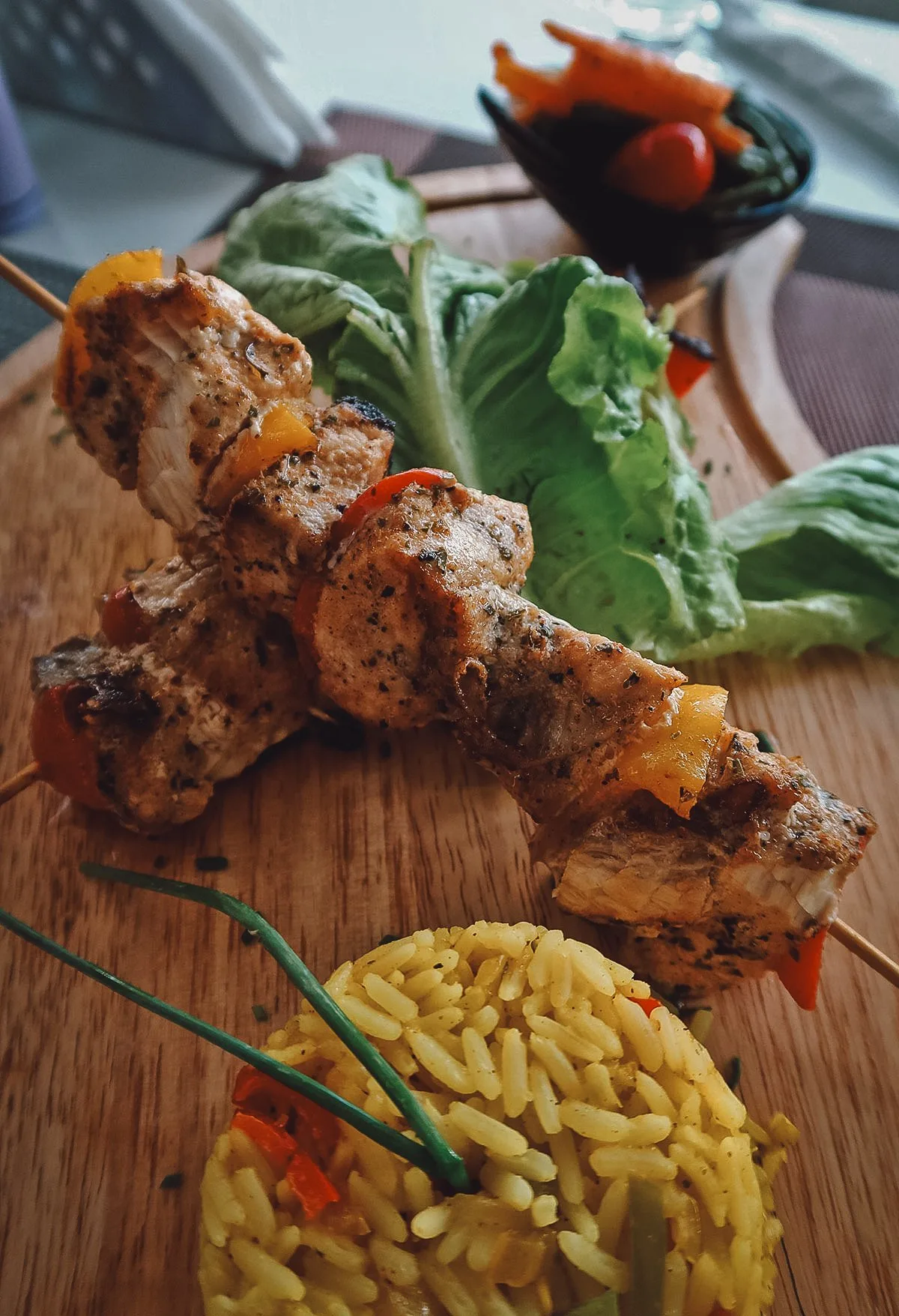 Fish brochette at a restaurant in Rabat