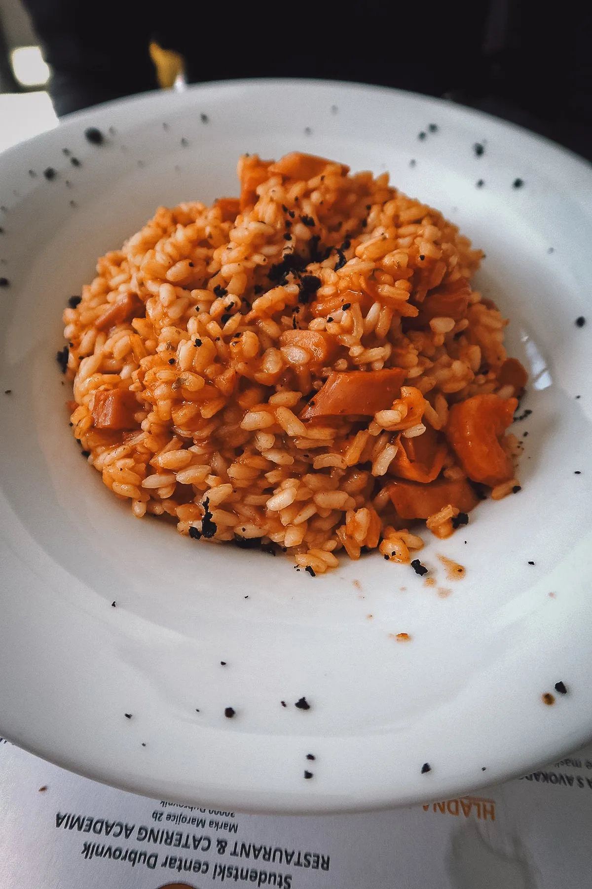 Smoked seafood risotto at a restaurant in Dubrovnik