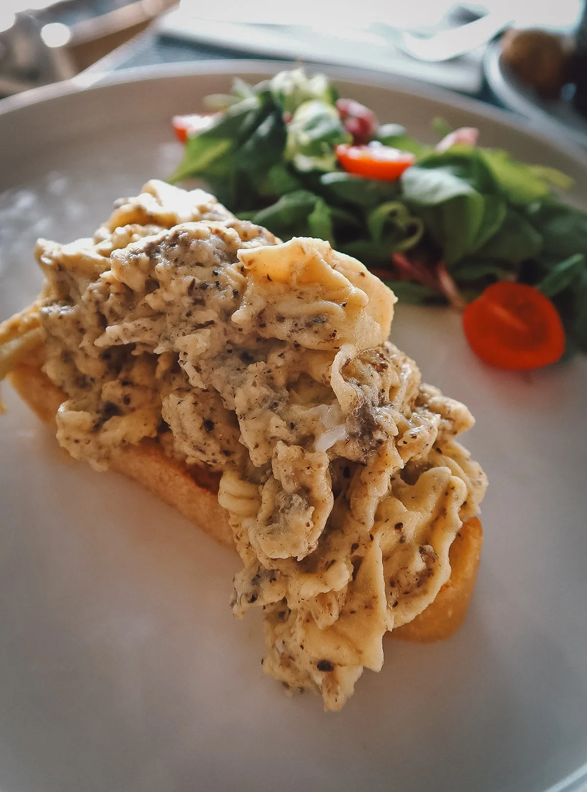 Truffle scrambled eggs at a restaurant in Dubrovnik