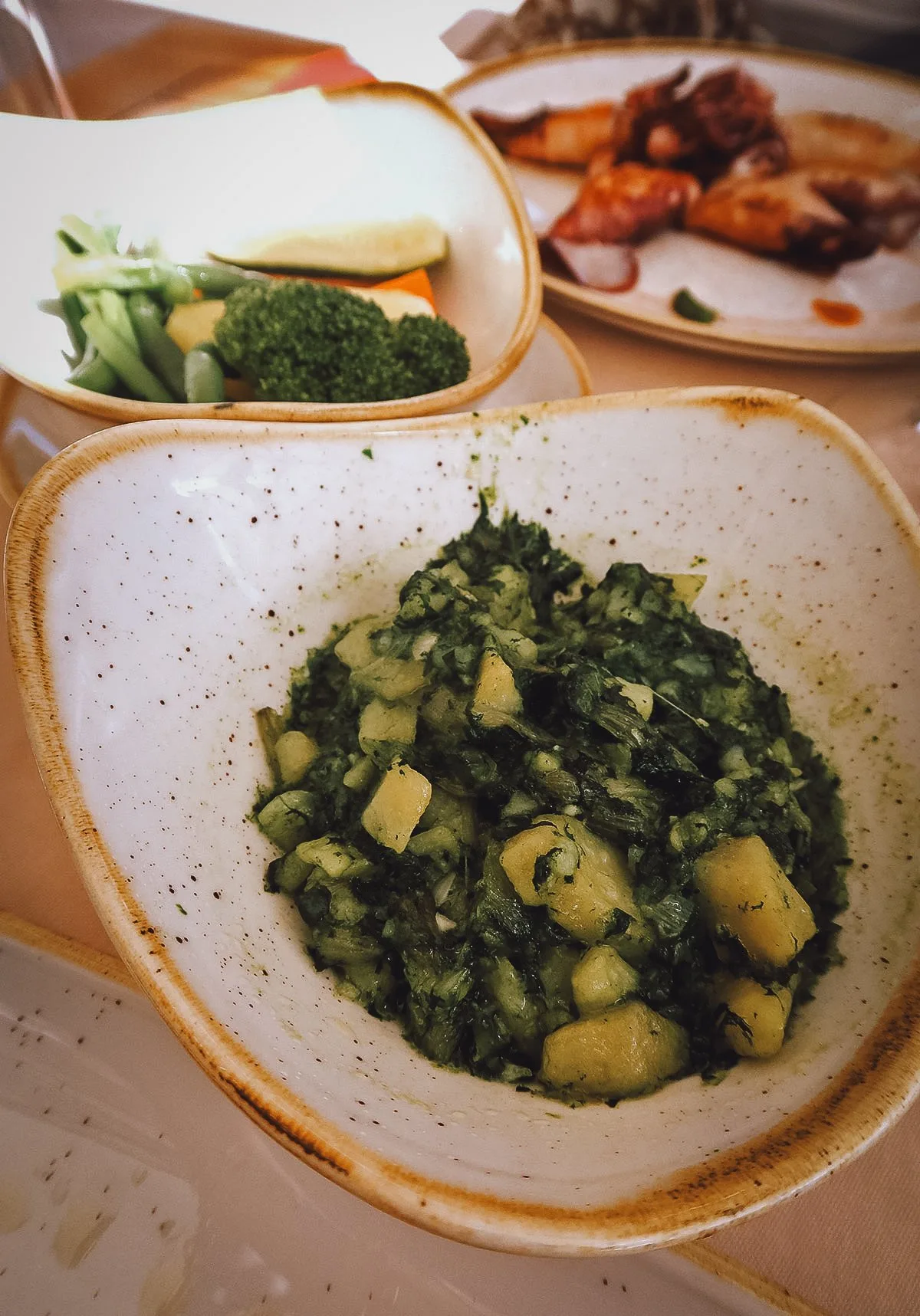 Vegetable side dishes at a restaurant in Dubrovnik