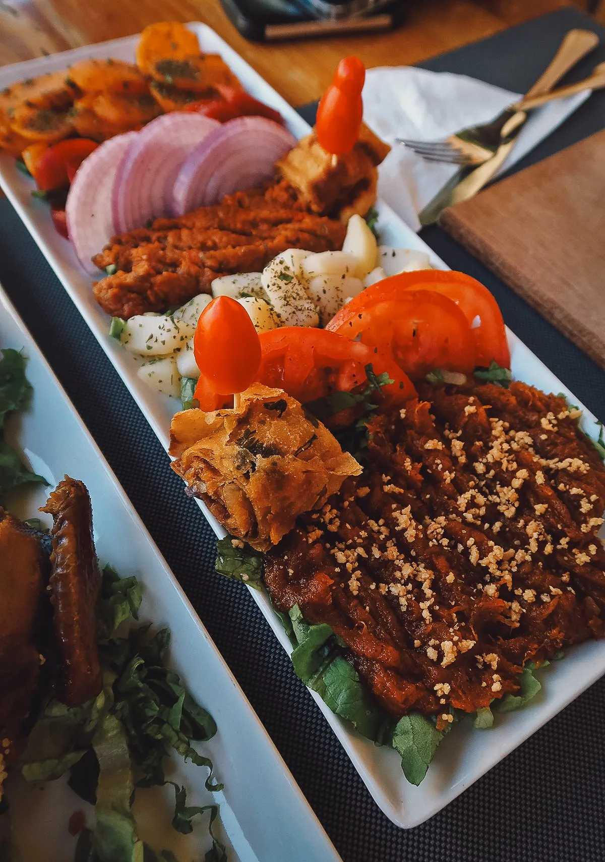 Moroccan cold appetizers at a restaurant in Fez